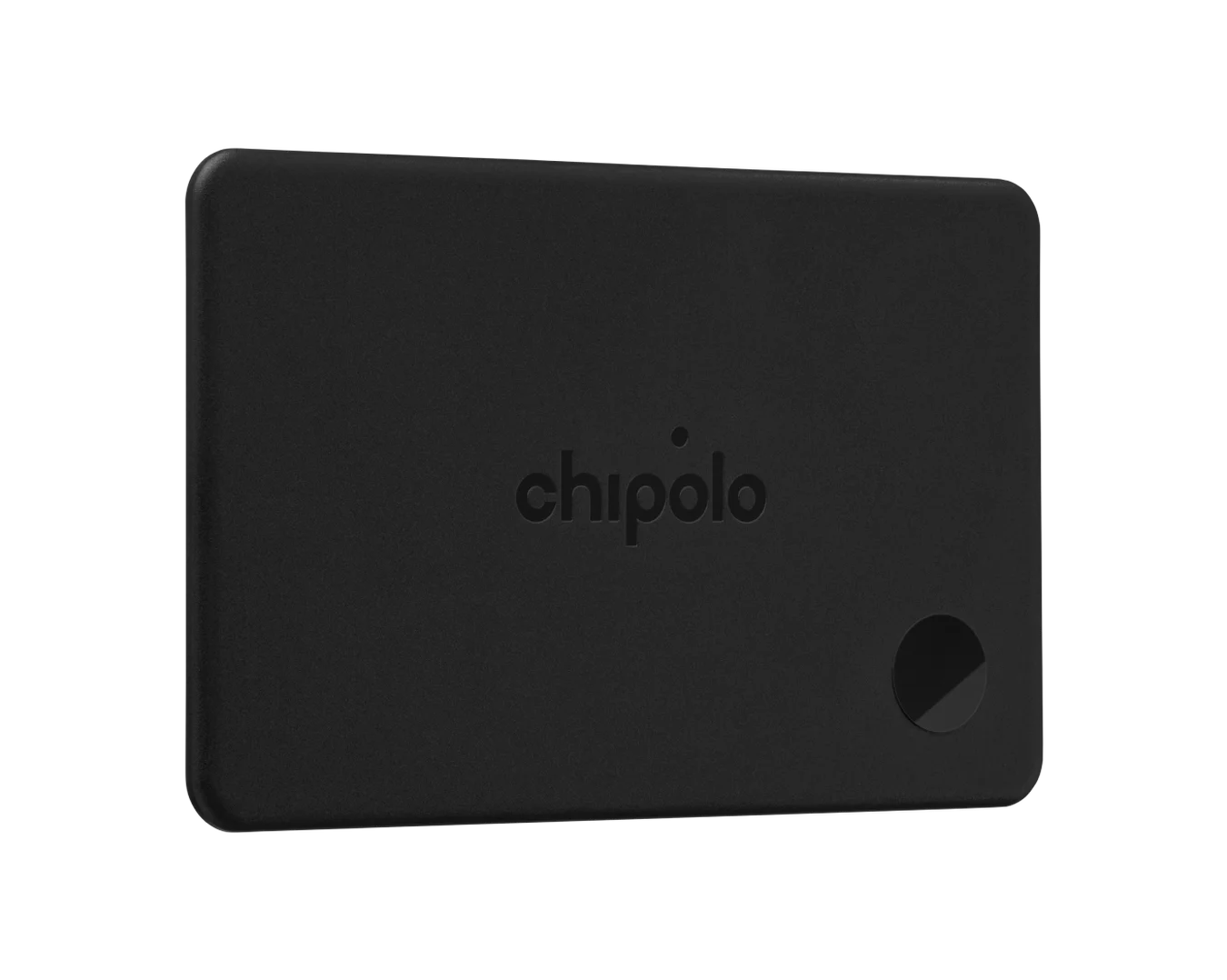 Chipolo Card, a sleek, thin Bluetooth tracker for wallets, features an embossed logo and corner button, enhancing item tracking with its waterproof, dust-tight design and powerful 'chirp'.