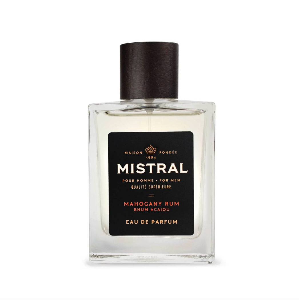 Mistral Mahogany Rum Eau de Parfum bottle on a white background