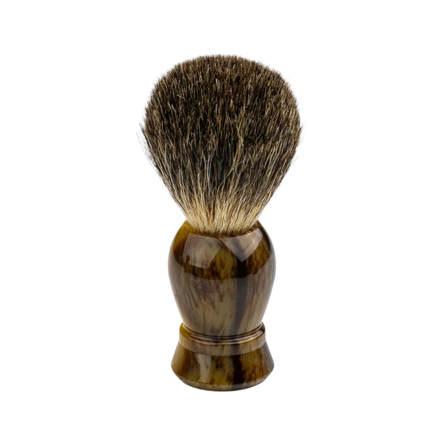 Kent of Inglewood Grey Badger Hair Shaving Brush with a marbled-brown handle and dense bristles, ideal for deep exfoliation and creating rich lather for a closer shave.