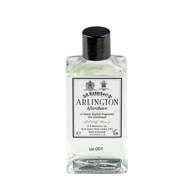 D.R. Harris Arlington Aftershave in a 100ml glass bottle, a classic citrus-floral men’s fragrance, embodying luxury and tradition for a refined shaving experience.