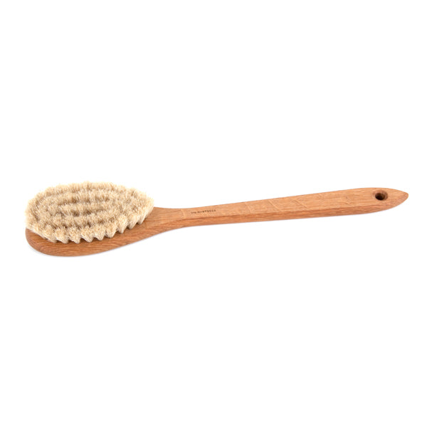Wooden brush with natural bristles on a white background