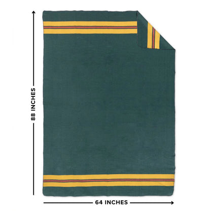 Arcturus Rainier Wool Blanket, 64x88, ideal for camping and emergencies, features durable 70% wool blend with mustard-yellow and rust-red edge stripes.