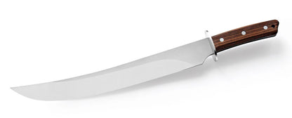Maserin Sommelier Sabre 11, a large fixed-blade knife with a slightly curved blade and wooden handle, ideal for sabrage celebrations.