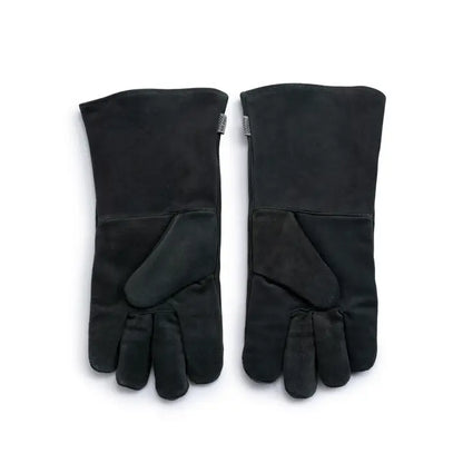 Barebones Open Fire Gloves with extended cuffs, crafted from full-grain cowhide, designed for safe handling of hot objects like coals while cooking outdoors.
