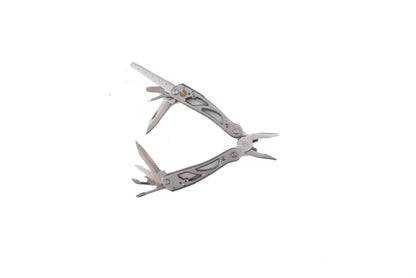 Captain Stag Multi-Tool Plier 13 UM-1538, featuring needle-nose pliers, knife, saw, screwdrivers, and openers, ideal for outdoor enthusiasts seeking reliable multifunctionality.
