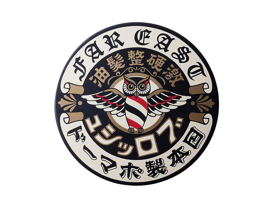 Circular logo with an owl design and Japanese text on a white background