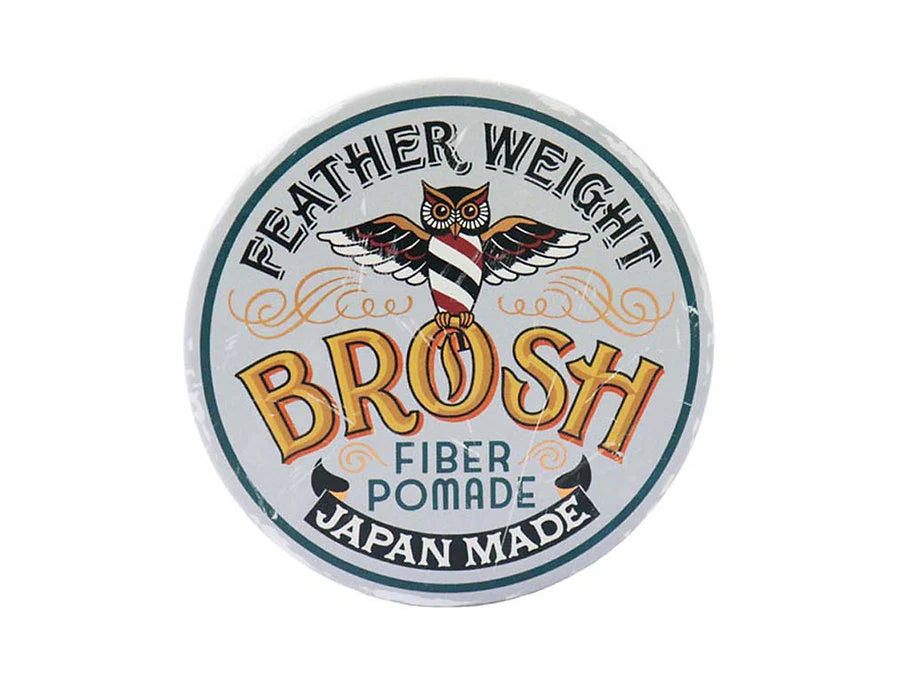 Pomade container with branding and text on a white background