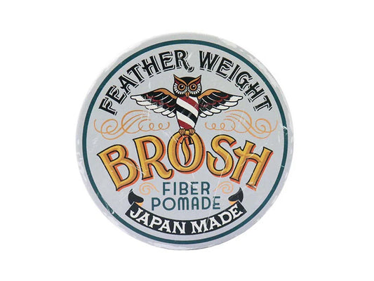 Pomade container with branding and text on a white background