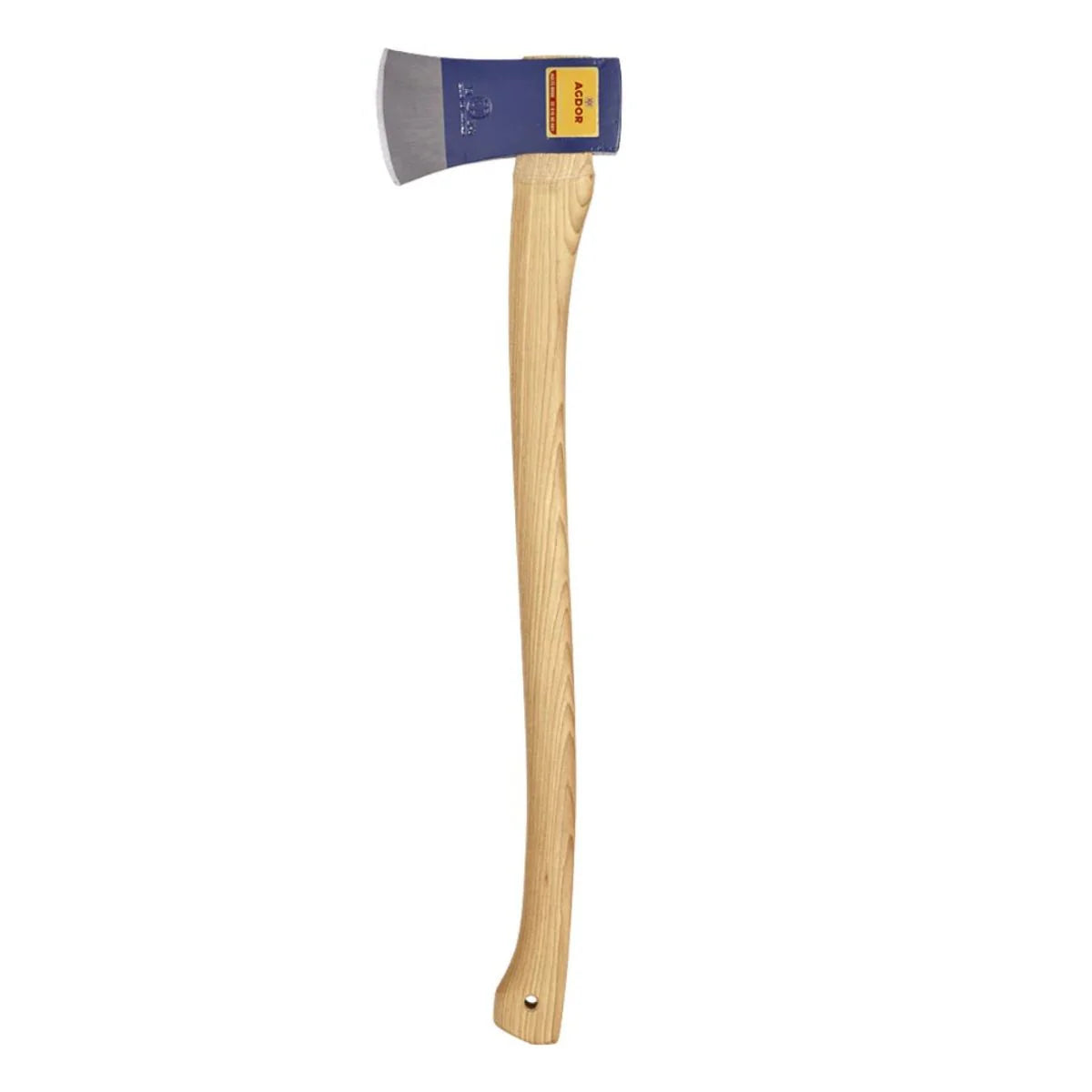 Hultafors Agdor Tazmanian Felling Axe with a blue metal head and 32 hickory handle, ideal for versatile wood-chopping tasks.