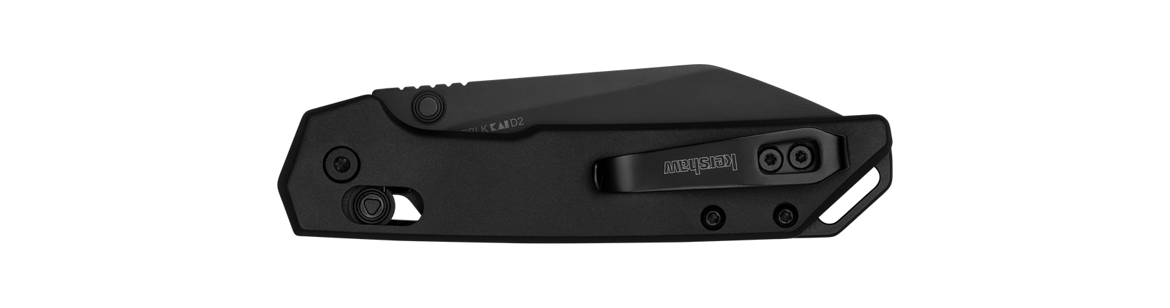 Kershaw Iridium Reverse Tanto pocket knife, closed and compact, featuring a sleek black finish and Kershaw pocket-clip, ideal for precision tasks.
