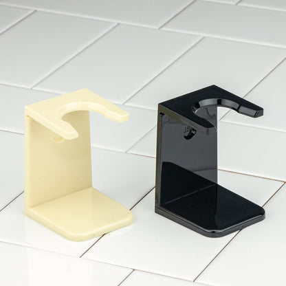 Budget Shaving Kit: Two L-shaped stands for displaying a safety razor, part of a comprehensive shaving bundle, ideal for a complete grooming experience.