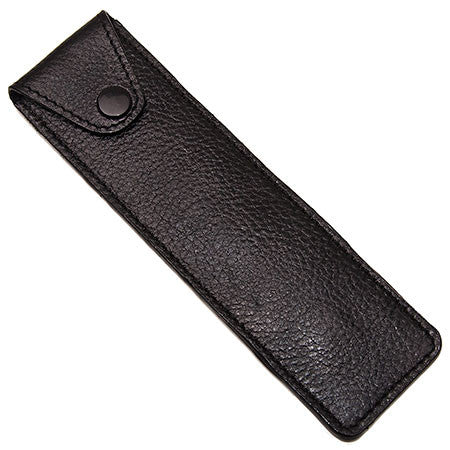 Black leather pencil case on a white background