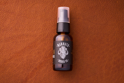 Mammoth Beard Co. Beard Oil - Legends Special Edition 30ml, in amber-glass pump bottle, ideal for grooming with unique scents, enhancing beard presentation and shine.