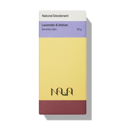 Nala Natural Deodorant for sensitive skin, Lavender & Vetiver scent, 60 g. Aluminum-free, crafted in Canada with natural ingredients, reflecting Kent of Inglewood's self-care ethos.