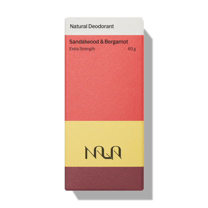 Nala Natural Deodorant in Sandalwood & Bergamot, 60g, featuring extra strength formula on eco-friendly packaging, embodies self-care with high-quality, natural ingredients.