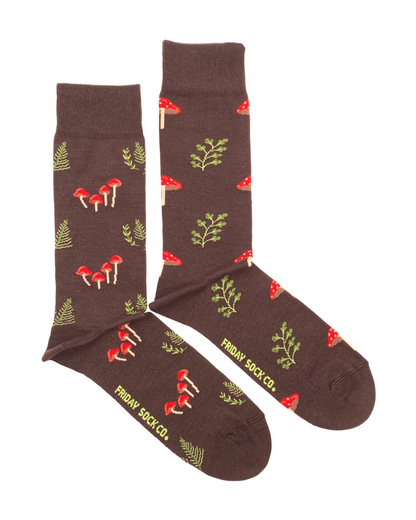 Mushroom Hunter Bundle featuring crew-length socks with mushroom motifs, ideal for foraging adventures, embodying Kent of Inglewood's spirit of enjoying the journey.