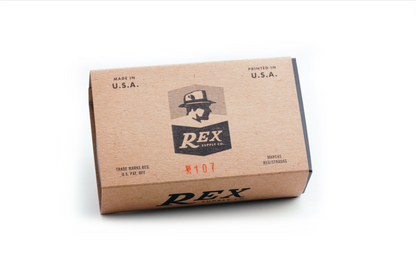 Rex Supply Co. Ambassador XL Adjustable DE Razor box, featuring vintage-style branding and USA markings, embodies precision-engineered shaving excellence for larger hands.
