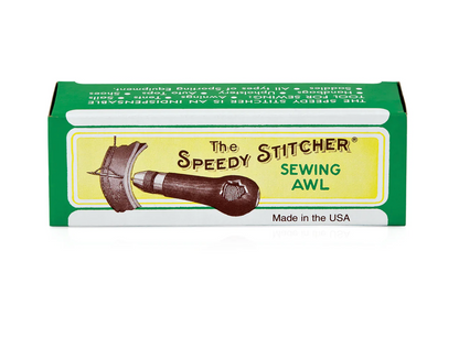 Speedy Stitcher Sewing Awl Kit in retail packaging, ideal for hand-stitching heavy materials like leather and canvas, reflecting durable craftsmanship since 1909.