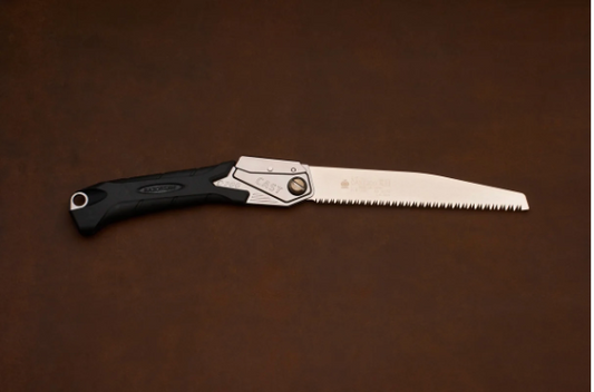 Gyokucho Razorsaw CAST Folding Saw 200mm with a black handle and a serrated metal blade.