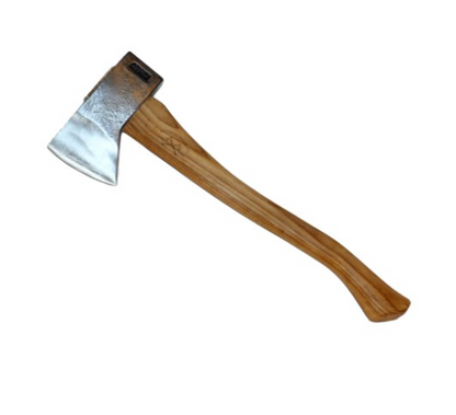 Council Tool Premium Velvicut 2lb Hudson Bay Axe with a polished metal blade and American hickory handle, showcasing a curved edge and elongated chin for versatile use.