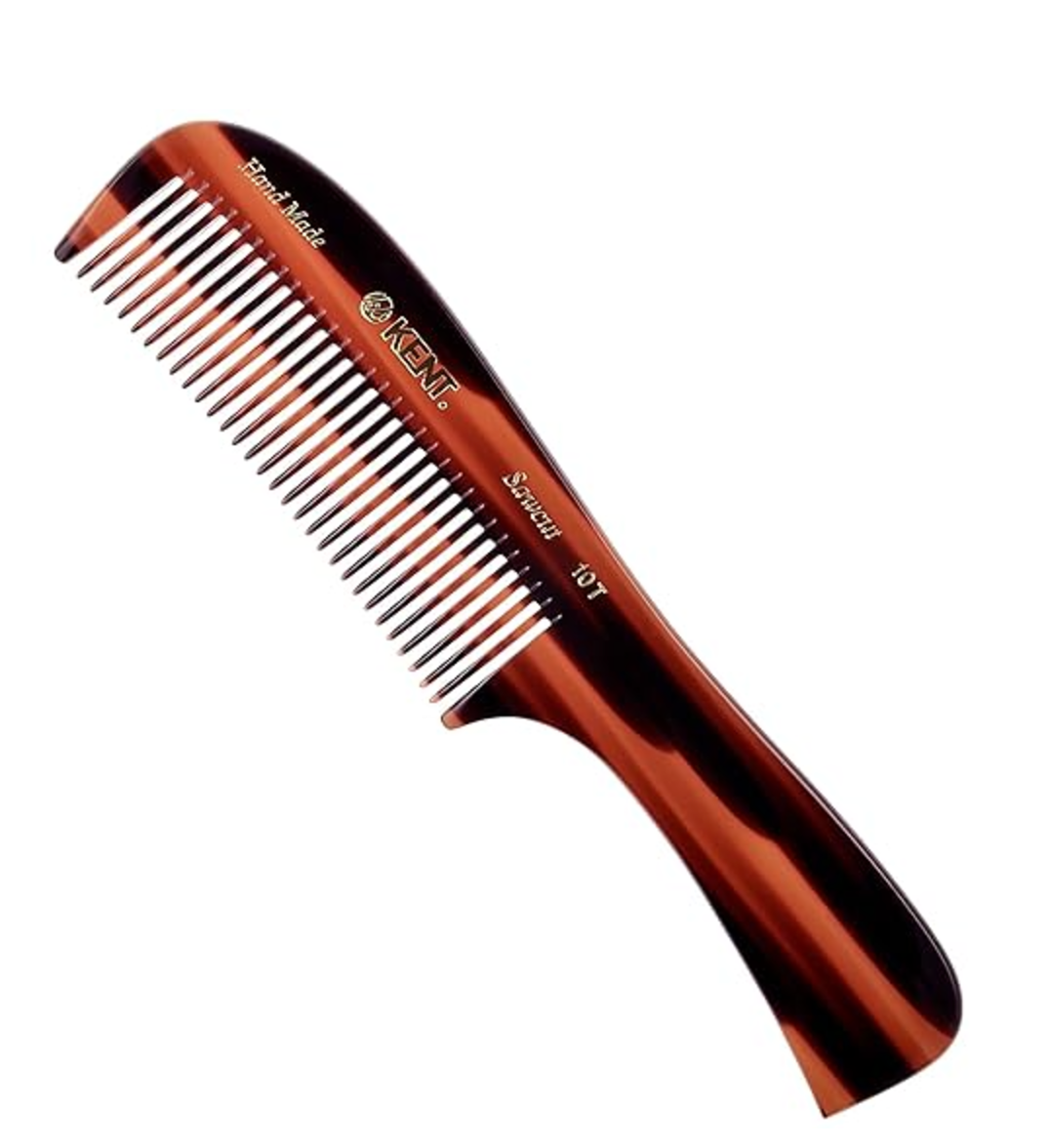 Kent of England Dressing Comb with tortoiseshell finish, featuring closely spaced teeth for gentle hair styling, promoting health and shine.