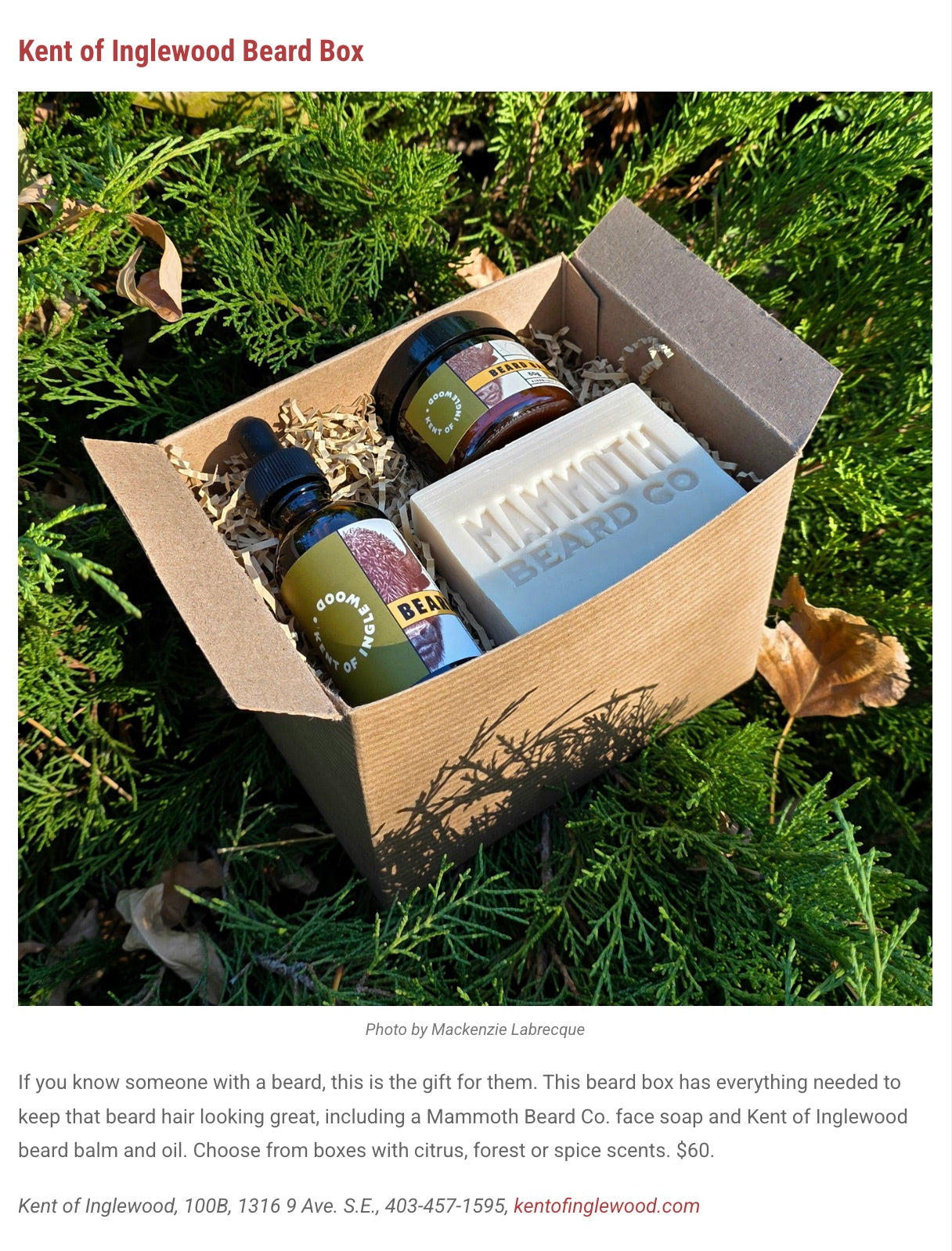 Kent of Inglewood Beard Box with products on grass