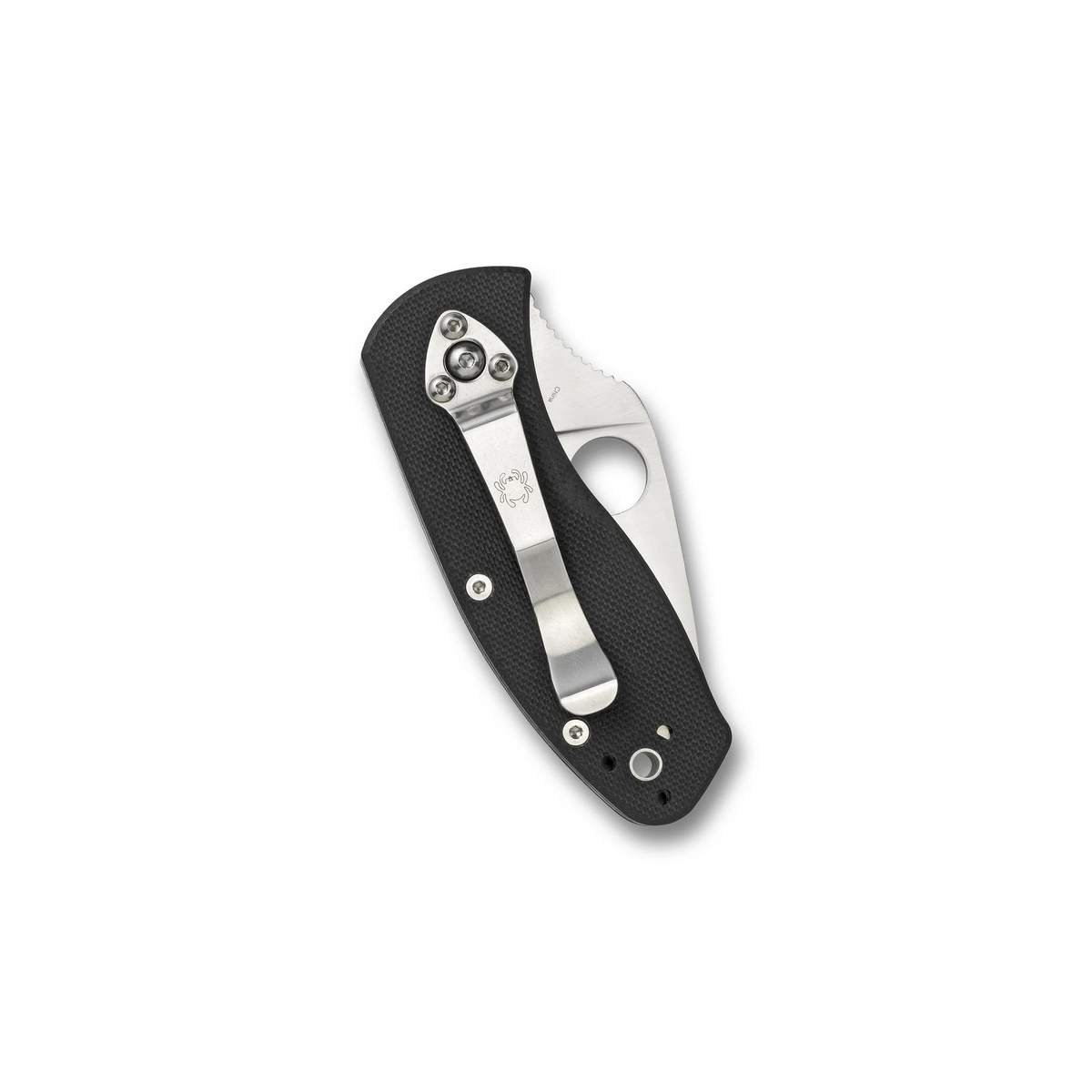 Spyderco Ambitious Blue Lightweight CPM folding pocket knife with a black textured handle and a metal pocket clip, ideal for everyday carry.