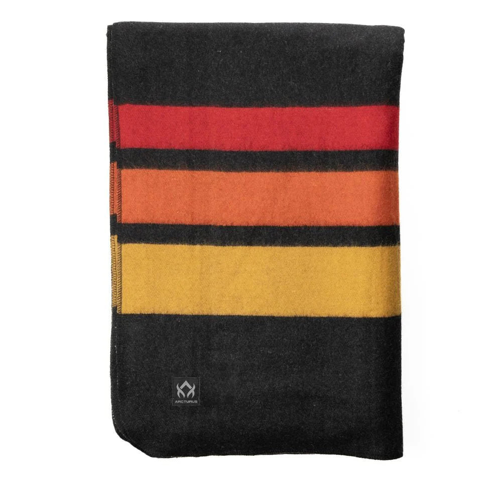 Black pouch with red, orange, and yellow stripes on a white background
