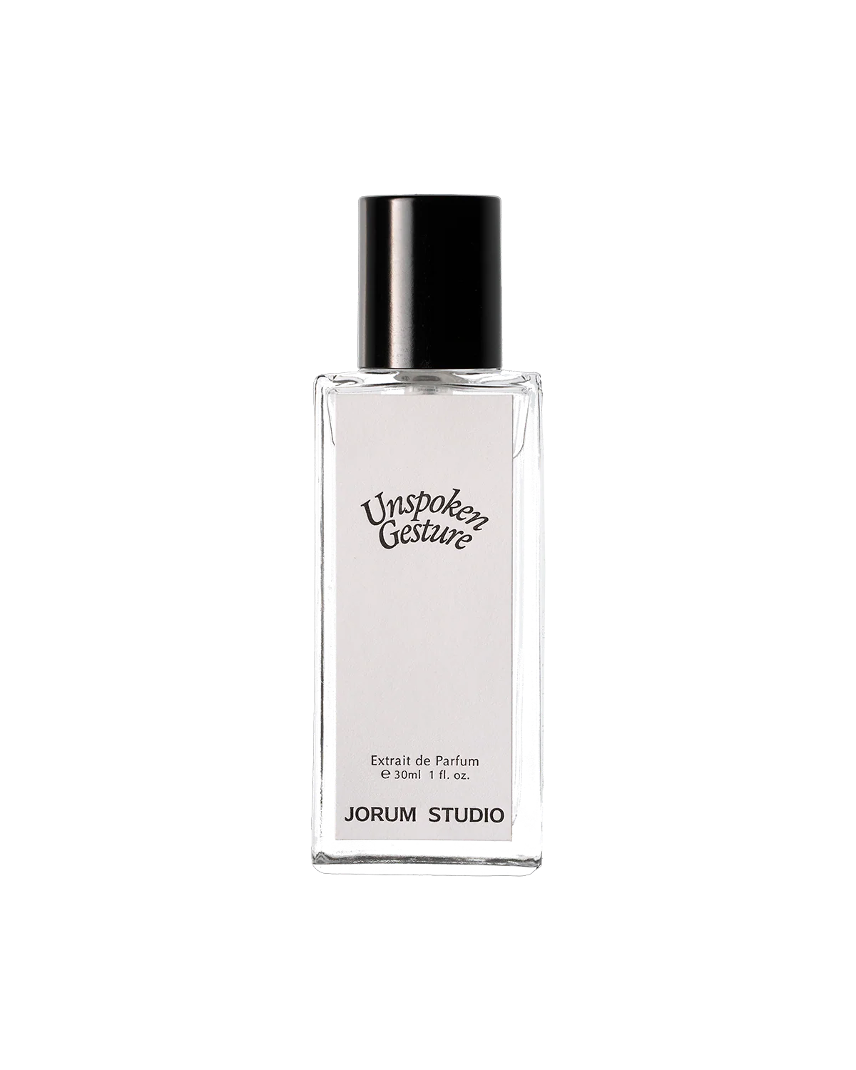 Perfume bottle labeled 'Unspoken Gesture' by Jorum Studio on a white background