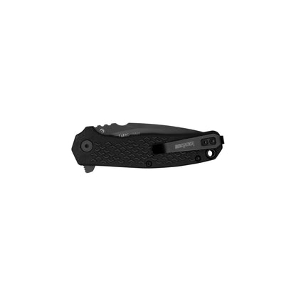 Kershaw Conduit folding pocket knife with black textured glass-filled nylon handle and pocket clip, known for its assisted opening mechanism and durable design.