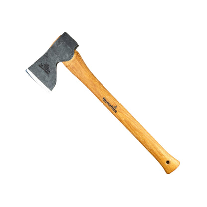 Hultafors Stalberg Carpenter's Axe with a forged steel head and curved American hickory handle, designed for precise woodcraft and hewing tasks.