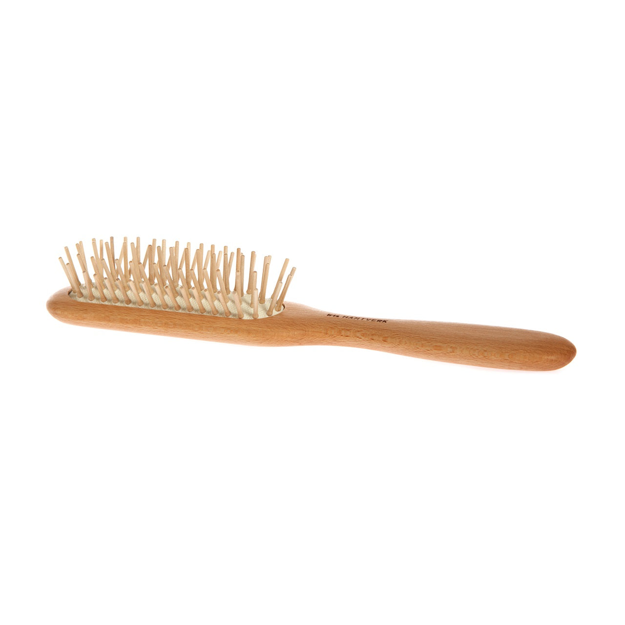 The Iris Hantverk Beechwood Bristle Hair Brush, crafted with a smooth handle and light-colored oiled beechwood bristles, provides a gentle scalp massage and is displayed on a white background.