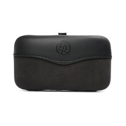 Rockwell Razors Stainless Steel Manicure Set (5 Piece) in a sleek black hard-shell case with a JB logo, perfect for home or travel grooming.