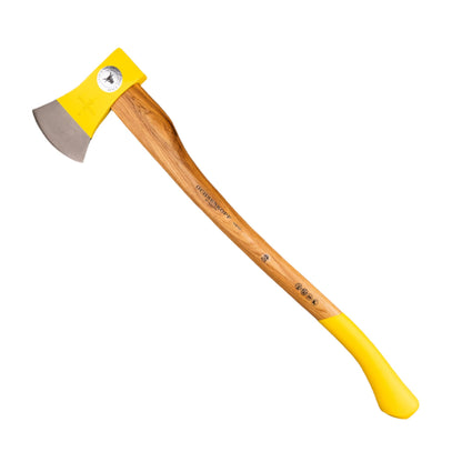 Ox-Head Iltis Yankee 1.75 Lb Axe with yellow steel head, turned hickory handle; ideal for versatile chopping and splitting tasks, made by renowned German brand.