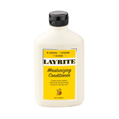 Layrite Moisturizing Conditioner, 10 fl oz bottle, features a vitamin-packed formula for strengthening and moisturizing hair, designed for daily use after Layrite Shampoo.