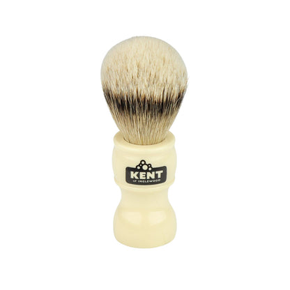Kent of Inglewood Silvertip Badger Hair Shaving Brush with cream handle, dense bulb bristles for luxurious exfoliation, ideal for a perfect traditional shave experience.