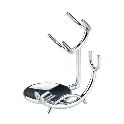 Kent's Better Shaving Kit stand features a chrome-plated design with hooks for a brush, razor, and a dish for shaving soap.