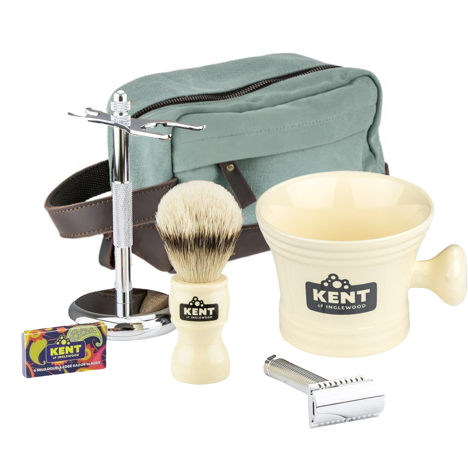 Kent Razor Kent of Inglewood Deluxe Ivory/Chrome Shaving Kit