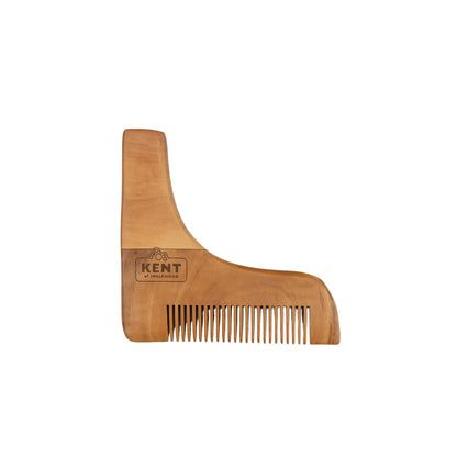 Kent of Inglewood Beard Line Up Kit featuring a wooden beard shaping comb with L-shaped edges for precise trimming, part of a comprehensive grooming set.