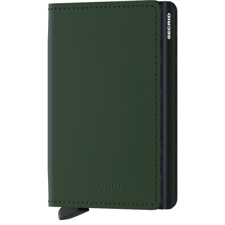 Secrid Wallets Slimwallet - Matte, featuring a minimalist design with card-ejector lever, holding 2-6 cards, cash, and receipts, crafted in Holland.