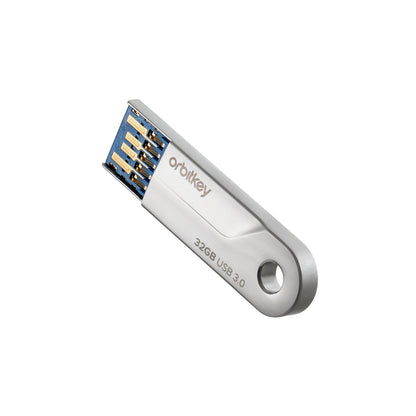 Orbitkey USB 32 GB with sleek metal housing and key-ring hole, designed for convenience and fast data transfer, reflecting Kent of Inglewood’s commitment to practicality.