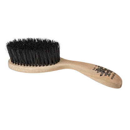 Kent of England Monster Beard Brush, Horse & Nylon Blend BRD5: A wooden-handled brush with dense black bristles, ideal for grooming and softening hair.