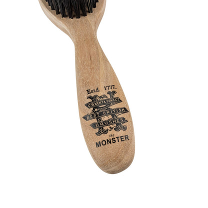 Kent of England Monster Beard Brush, Horse & Nylon Blend BRD5, features a wooden handle with dense black bristles for softening hair and stimulating skin.
