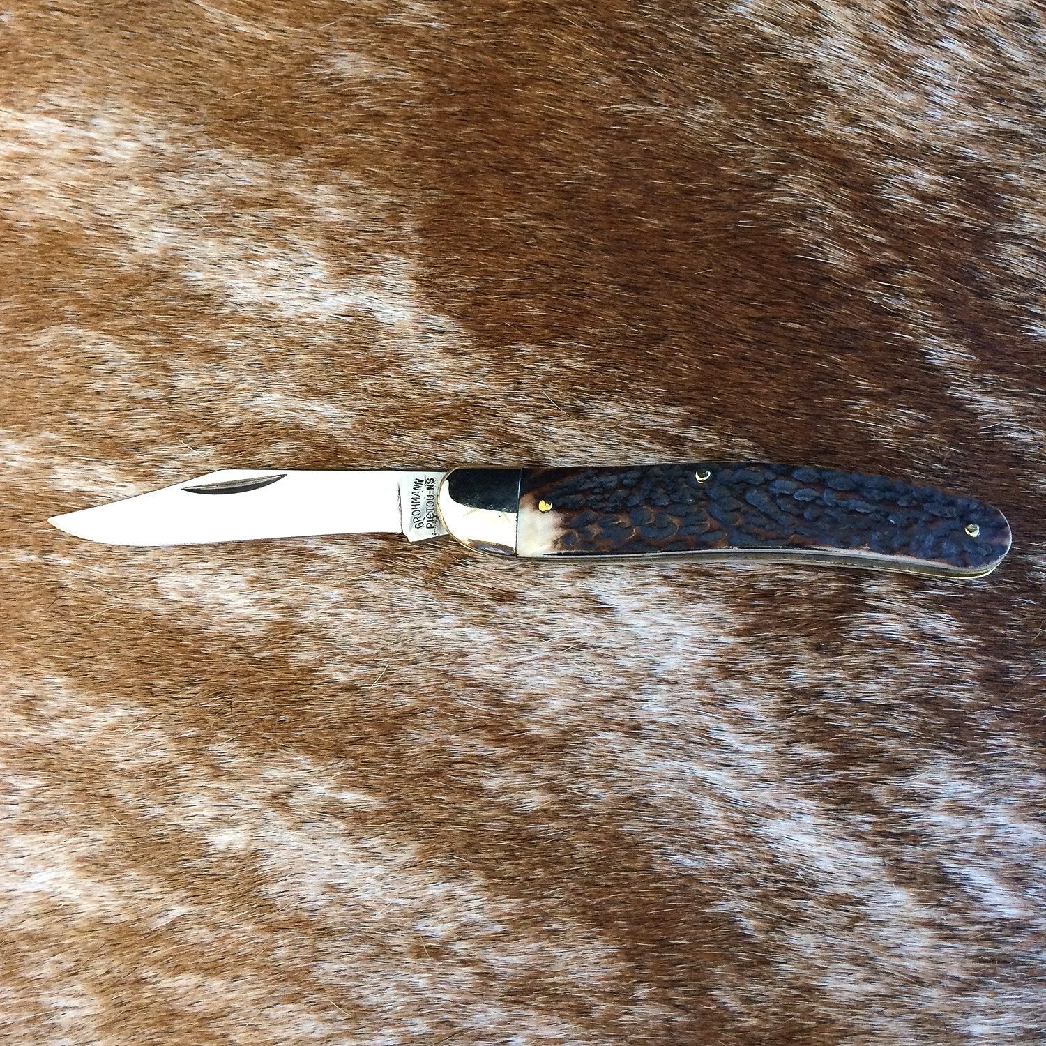 Grohmann Pocket Knife with Silver and Staghorn Handle, 4"