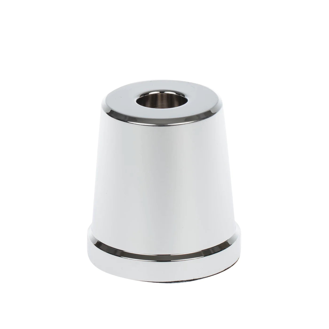 Rockwell Razors Stainless Steel Stand for Double Edge Safety Razor, chrome-plated conical adapter with threaded bore, ideal for finishing faucet or valve stem hardware.