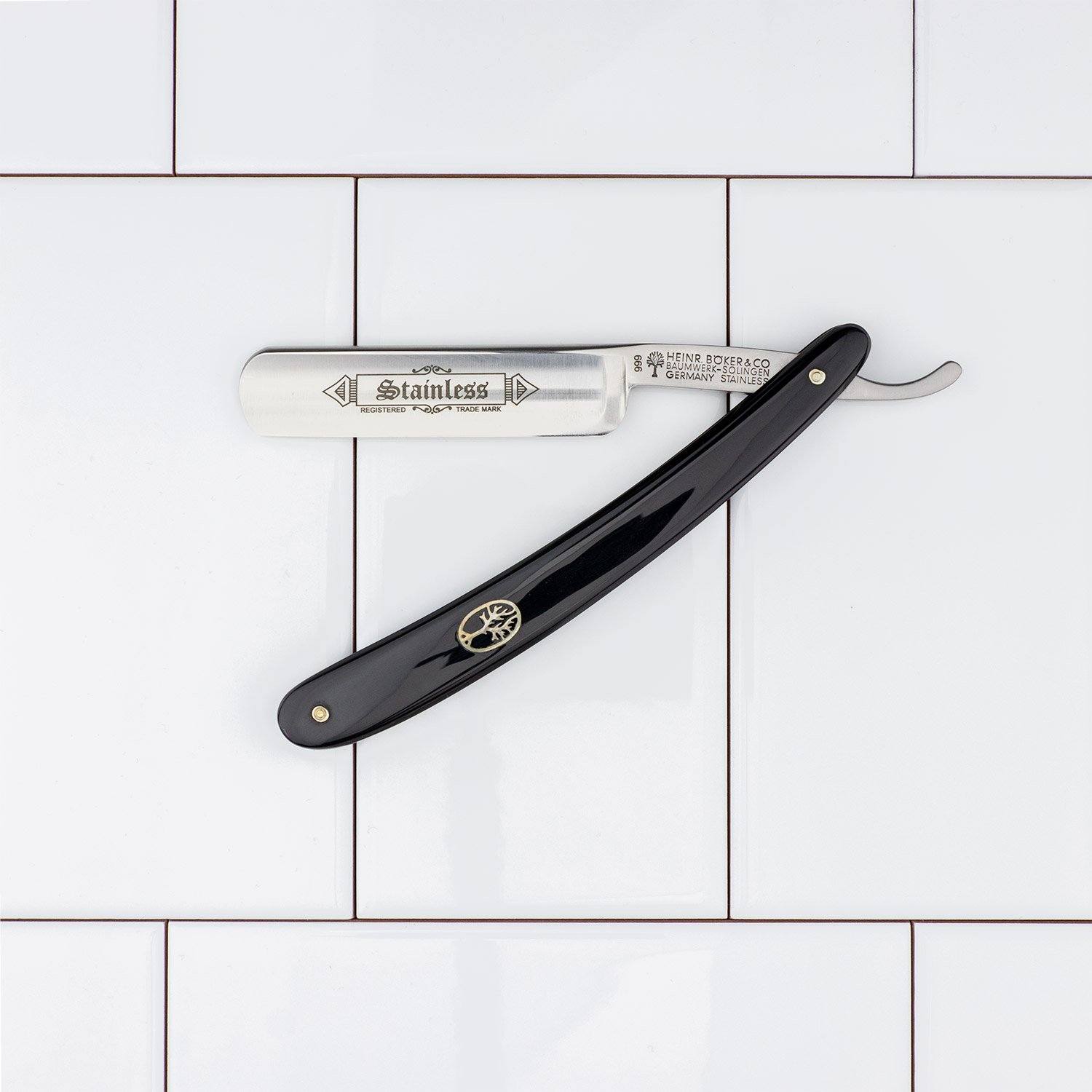 Boker Stainless Black Straight Razor,  5/8