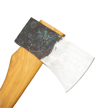 Brant & Cochran Allagash Cruiser, a small chopping axe with a weathered steel head and 28 hickory handle, includes a Maine-made leather sheath.