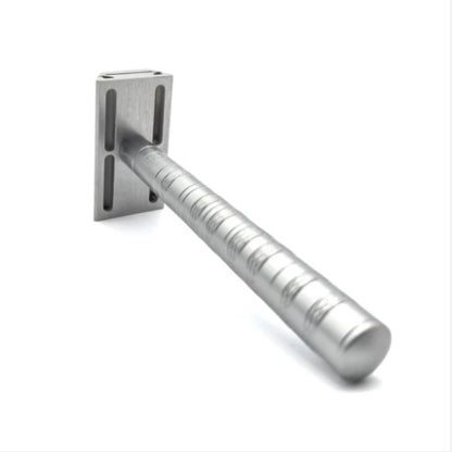 Henson Safety Razor Aircraft Aluminum with knurled handle and double-edge head, designed for smooth shaves; ideal for sensitive or tougher skin, compatible with standard blades.