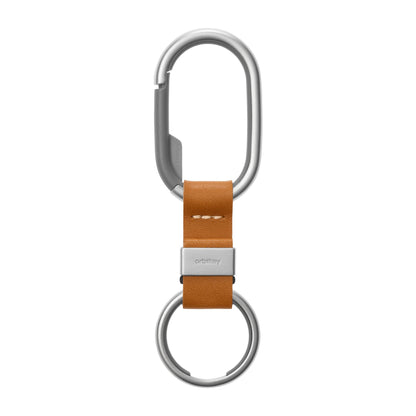 Orbitkey Clip: A leather-and-metal keychain with a carabiner for easy attachment and a sturdy ring for keys, designed for elegant, organized carrying.