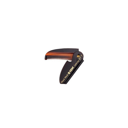 Kent of England 87T Folding Pocket Moustache Comb, tortoiseshell-look plastic, gold Hand Made Kent 87T lettering, hinges open, rounded teeth for healthy hair care.